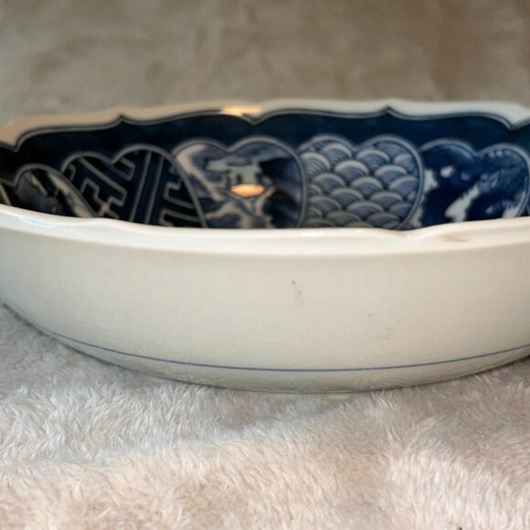 Japanese Hand Painted 10" Imari Arita Blue White Bowl Porcelain Traditional - Picture 6 of 9